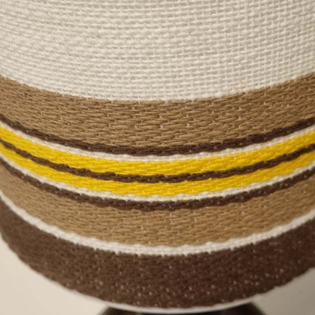 Pair of 1970s carved wood table lamps with striped fabric shades – photo 2