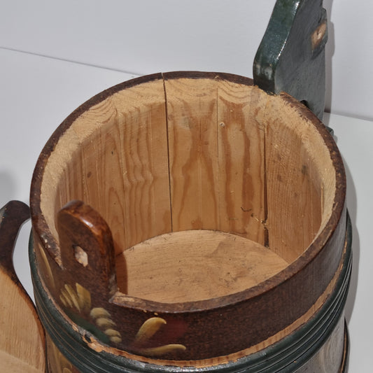 Interior of staved pine rosemaling tankard