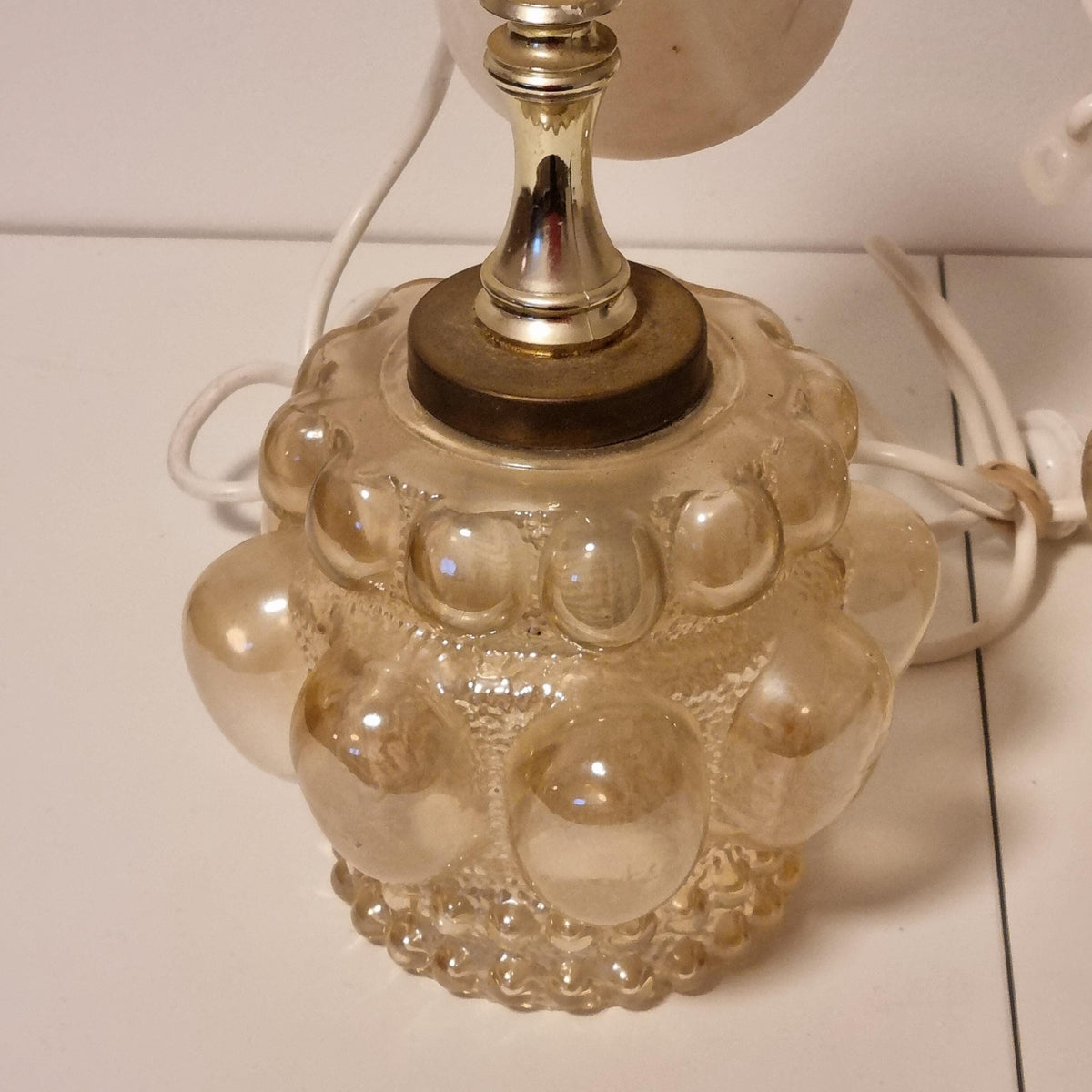 Pair of 1960s Swedish bubble glass pendant lights with brass-tone fittings – photo 6