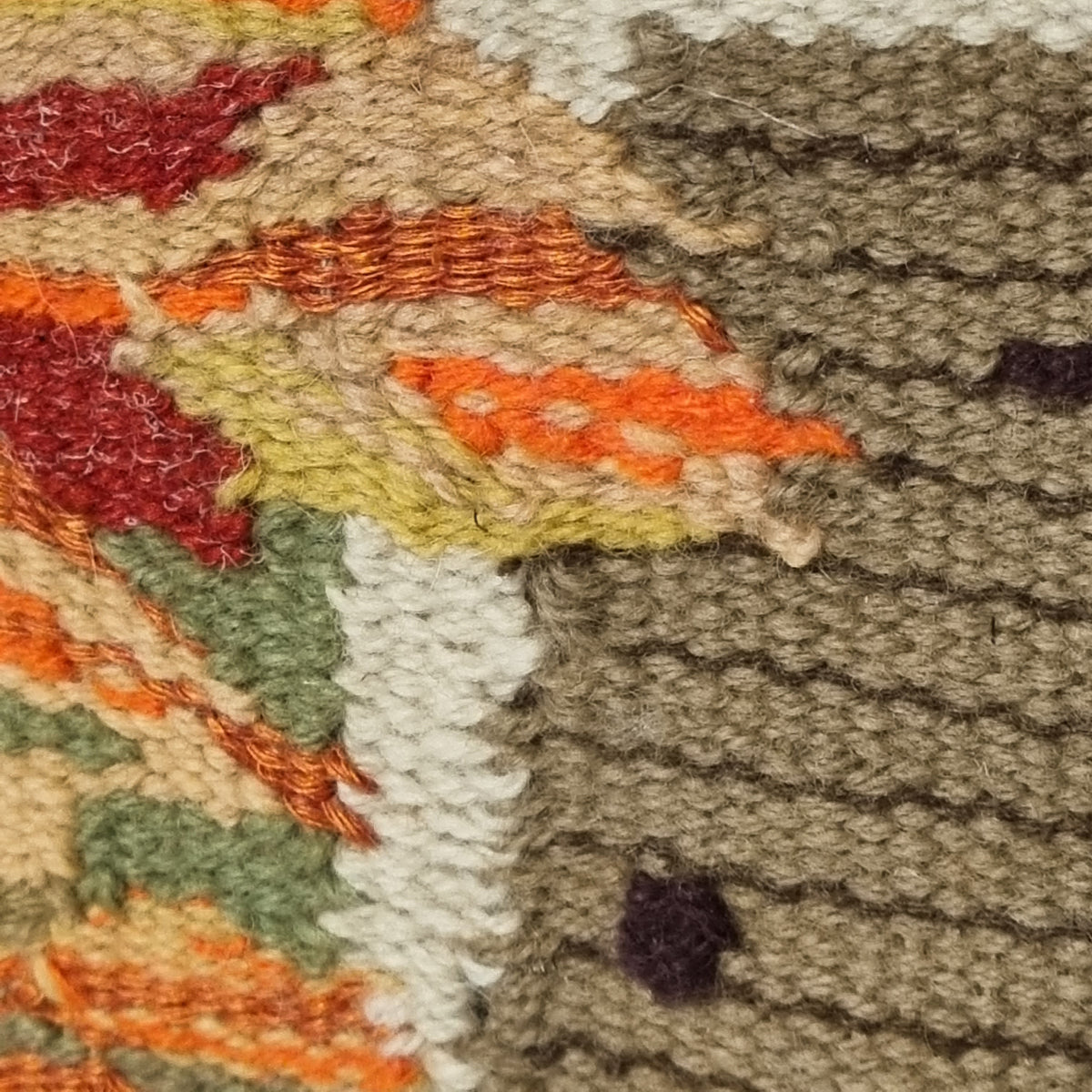 Swedish handwoven tapestry of a red cottage with orange flowers – photo 6