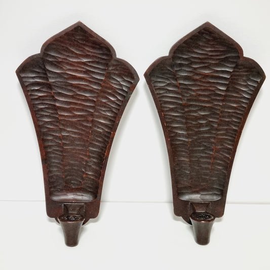 Pair of Steneby gouge-carved wooden candle wall sconces