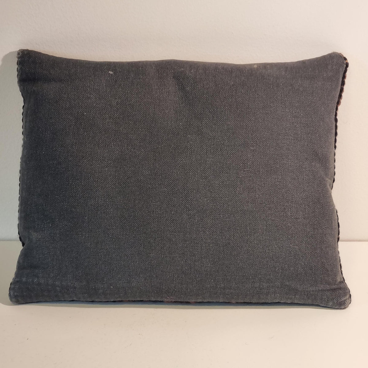 Swedish wool embroidered cushion with nine pink tulips on dark brown – photo 2