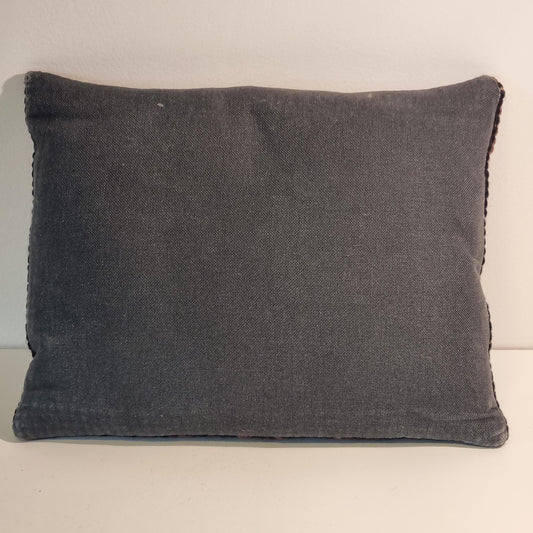 Swedish wool embroidered cushion with nine pink tulips on dark brown – photo 2
