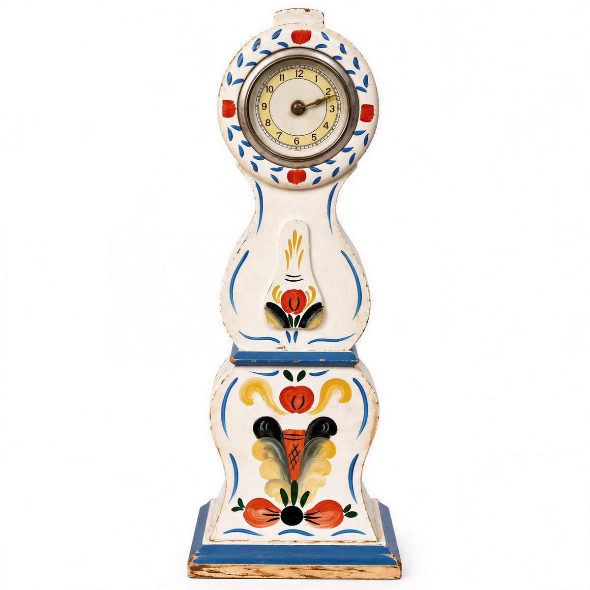 Swedish Mora-style table clock with hand-painted floral cream case