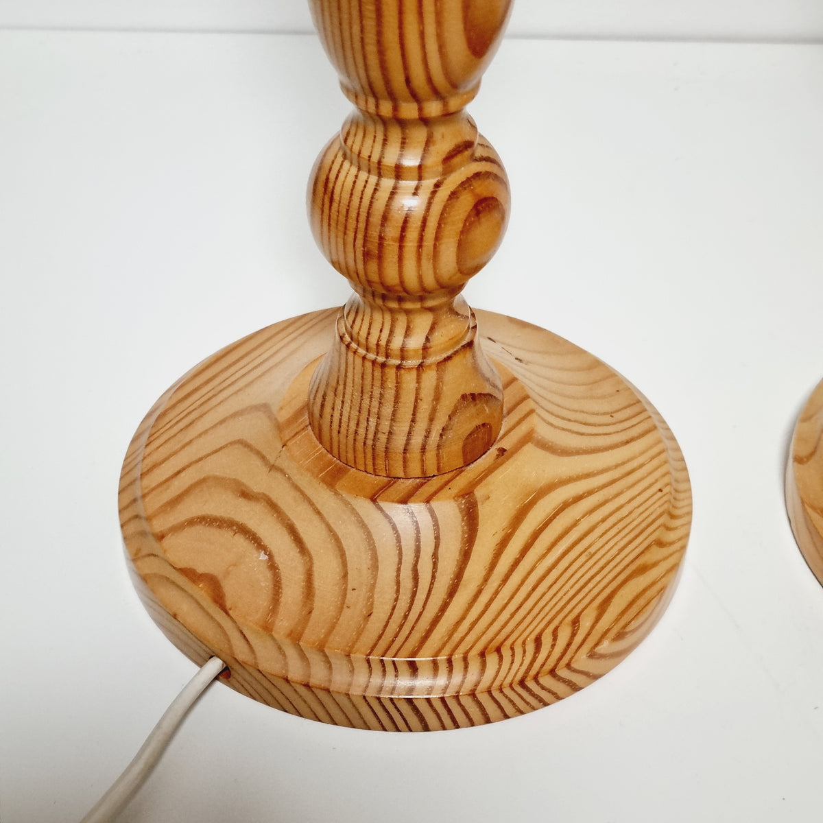 Round turned pine base of Swedish table lamp