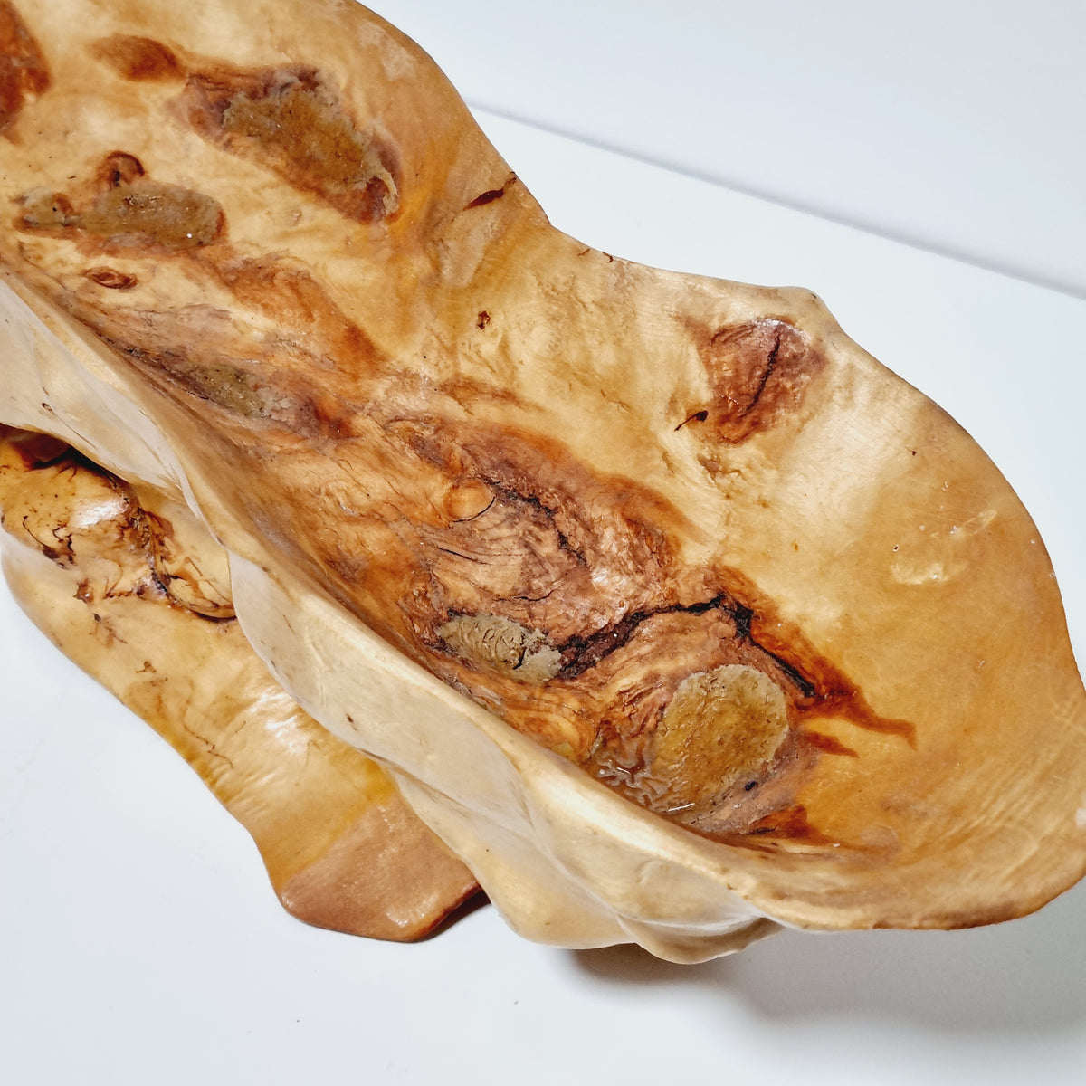 Interior detail of hand carved birch root bowl
