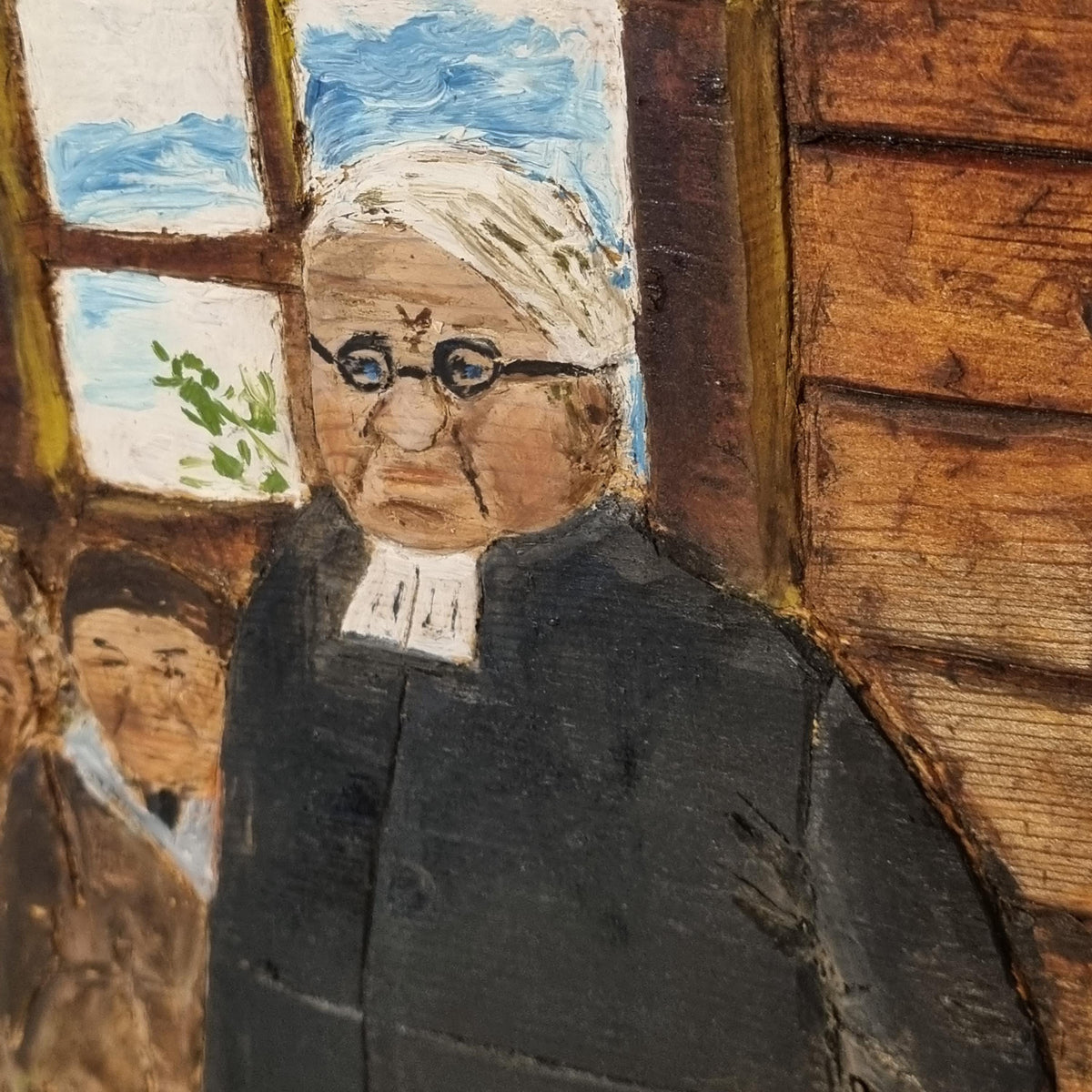 Swedish folk art painted wood relief of villagers in a rural cottage – photo 7