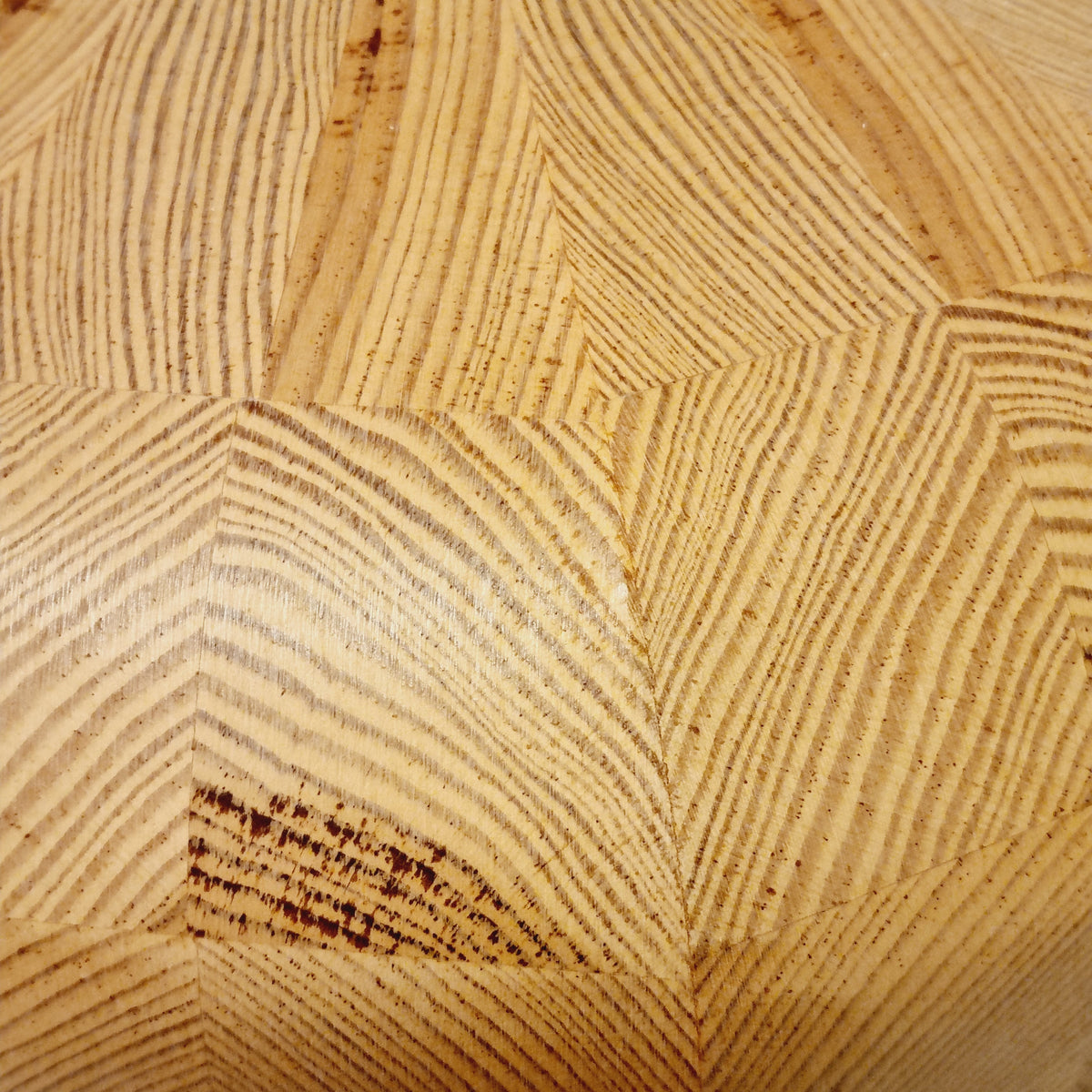 Close-up of the end grain pine mosaic on the Swedish pendant light shade