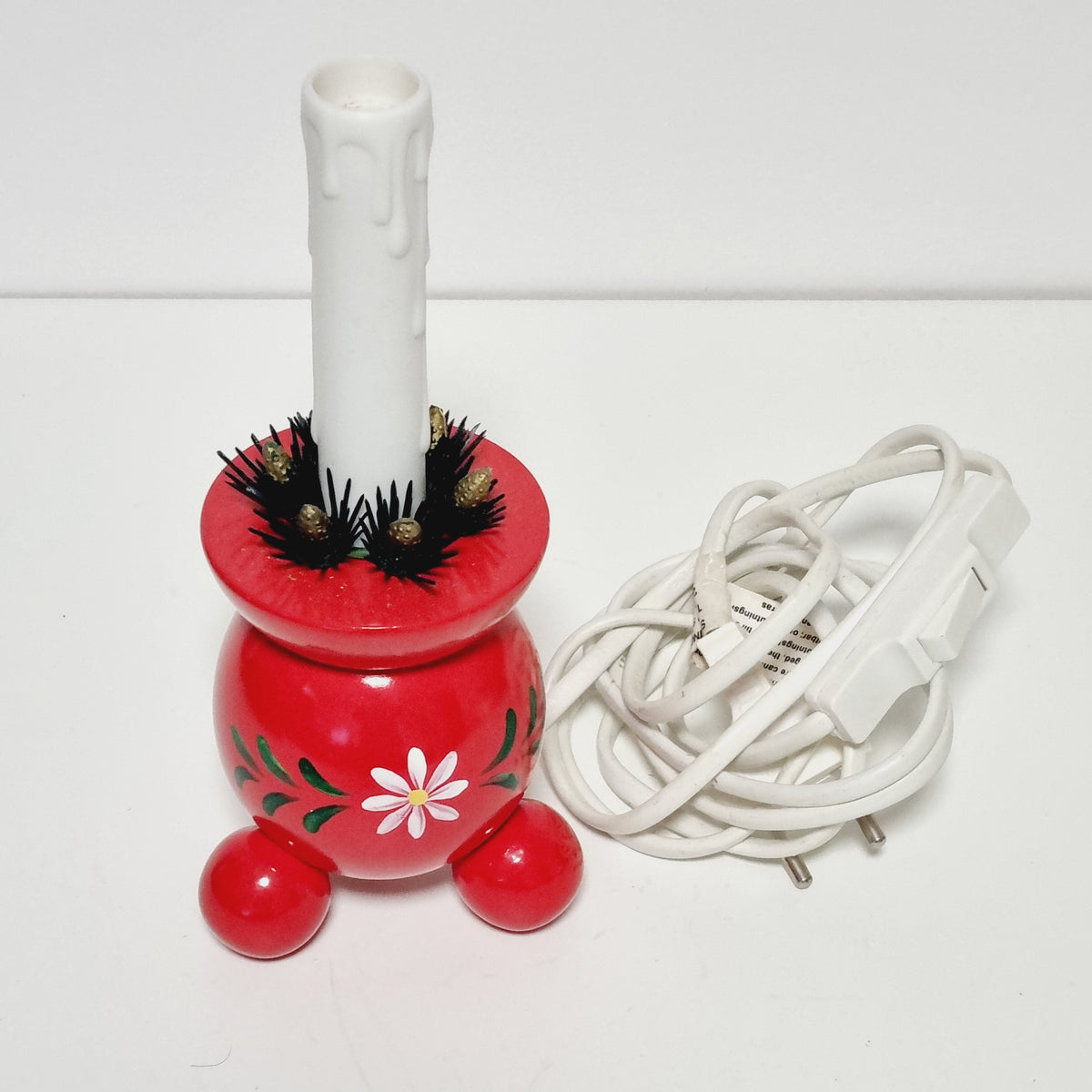 Swedish electric Christmas candle on red hand painted wooden base, photo 3
