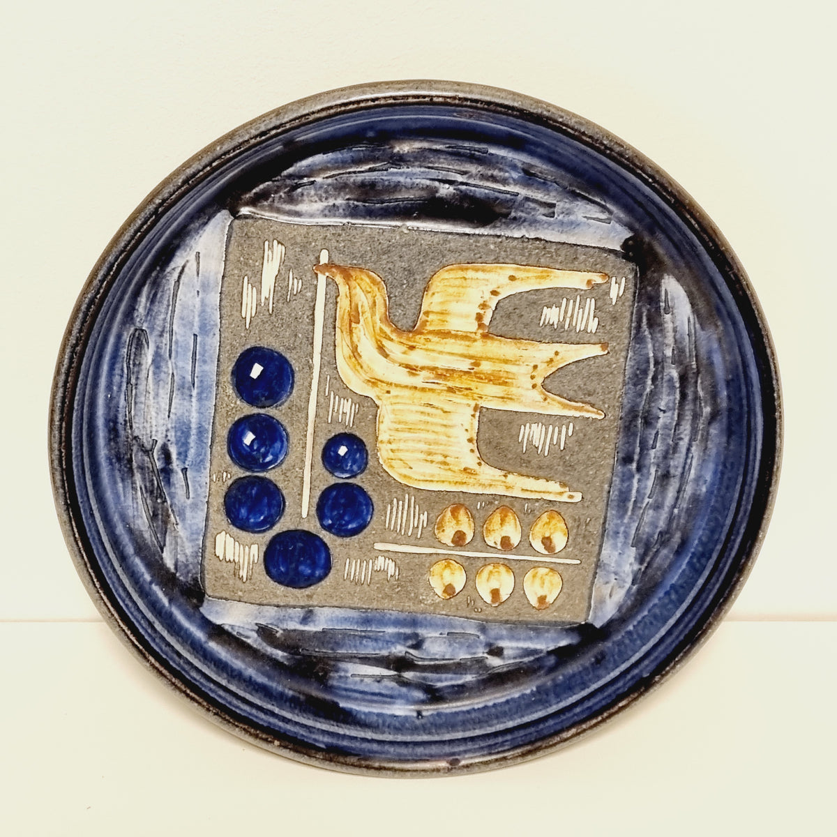 Upsala Ekeby bird wall plate, Swedish mid century chamotte ceramic, photo 5