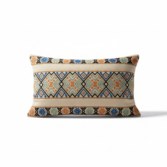 Scandinavian Folk Woven Cushion Cover – Nordic Geometric Pattern with authentic vintage charm and timeless mid-century modern style