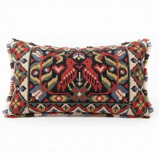 Antique Swedish Embroidered Pillow – Handwoven Folk Art Cushion featuring vintage Scandinavian decor with timeless charm and Nordic folk art design