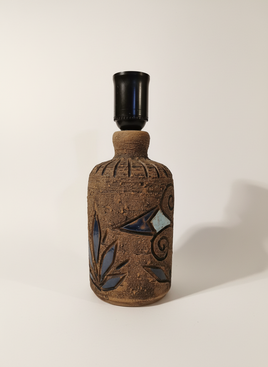 Brutalist Ceramic Table Lamp Base – Handcrafted Mid-Century Studio Pottery with textured abstract patterns, timeless charm