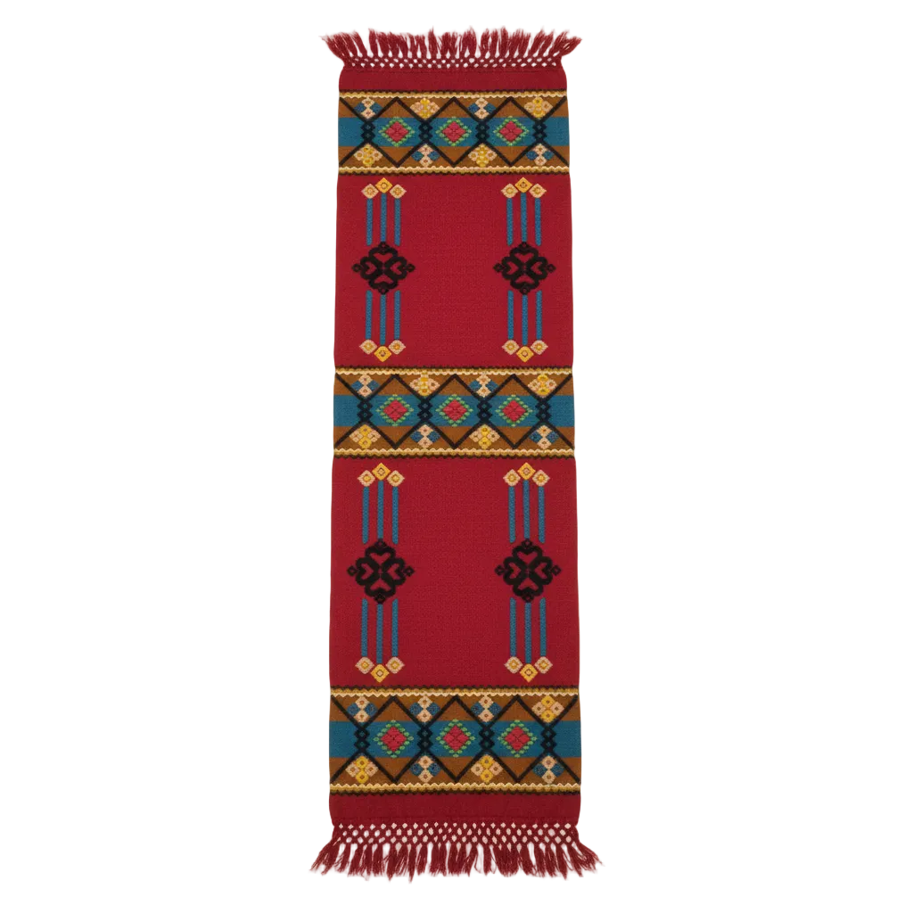 Antique Handwoven Swedish Rölakan Wall Tapestry with vibrant geometric patterns, authentic vintage Scandinavian charm. Timeless Charm.