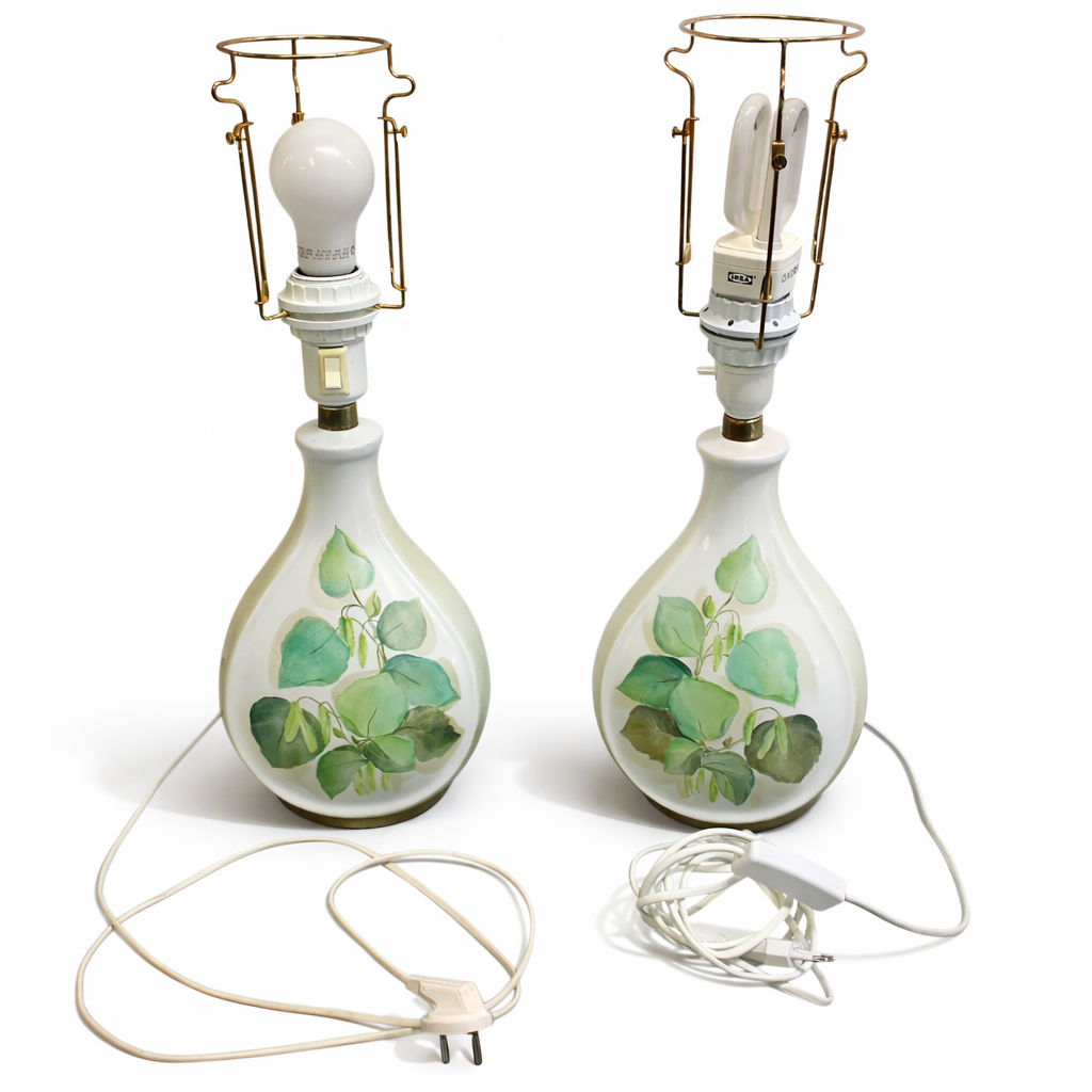 Vintage Alka Kunst Kaiser Porcelain Table Lamps – Botanical Floral Pair, Germany — vintage Scandinavian mid-century lamp, handmade in Sweden