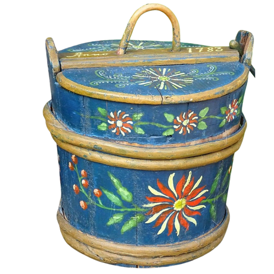 Antique Swedish Folk Art Painted Wooden Box – Hand-Painted Floral Storage Chest, Dated 1783, authentic vintage, timeless charm