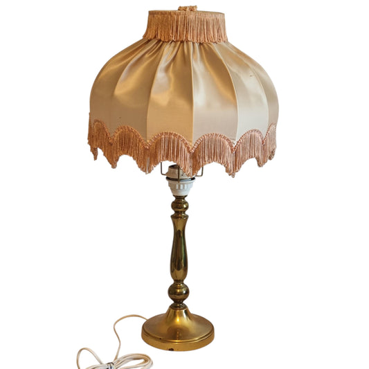 Brass Table Lamp, Pleated Silk Fringe Shade, Hollywood Regency Style, Swedish Vintage 1960s __etsy:8147172804