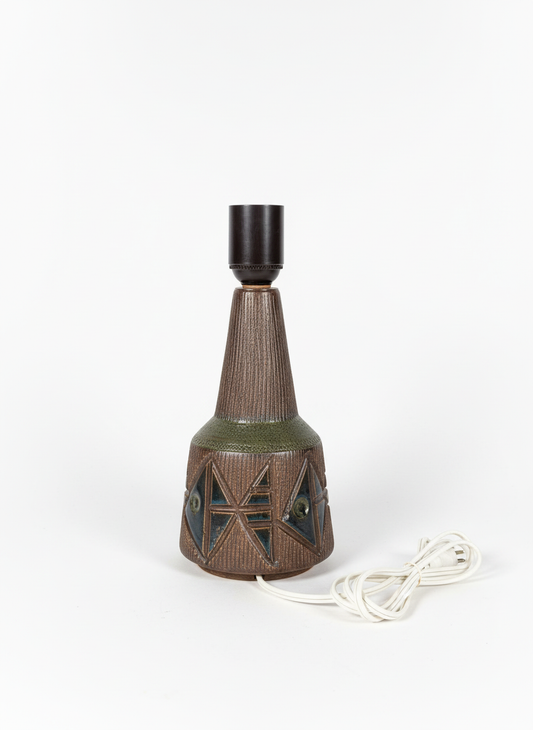 Brutalist Ceramic Table Lamp Base – Geometric Relief, Mid-Century Studio Pottery, authentic vintage timeless charm