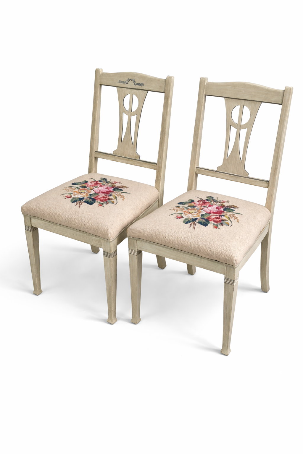 Vintage Chair – 1920s Swedish Painted Wood with Floral Needlepoint Upholstery | 1 or Pair Available, timeless charm, authentic vintage design