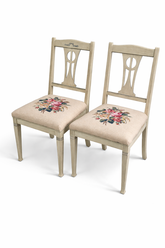 Vintage Chair – 1920s Swedish Painted Wood with Floral Needlepoint Upholstery | 1 or Pair Available, timeless charm, authentic vintage design