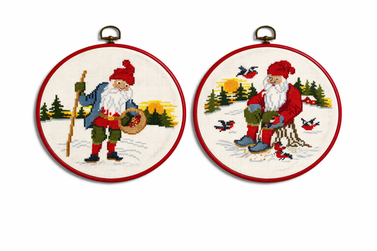 Vintage Scandinavian Christmas Embroidery Set – Santa Cross Stitch Wall Art, Nordic Holiday Decor, Timeless Charm.