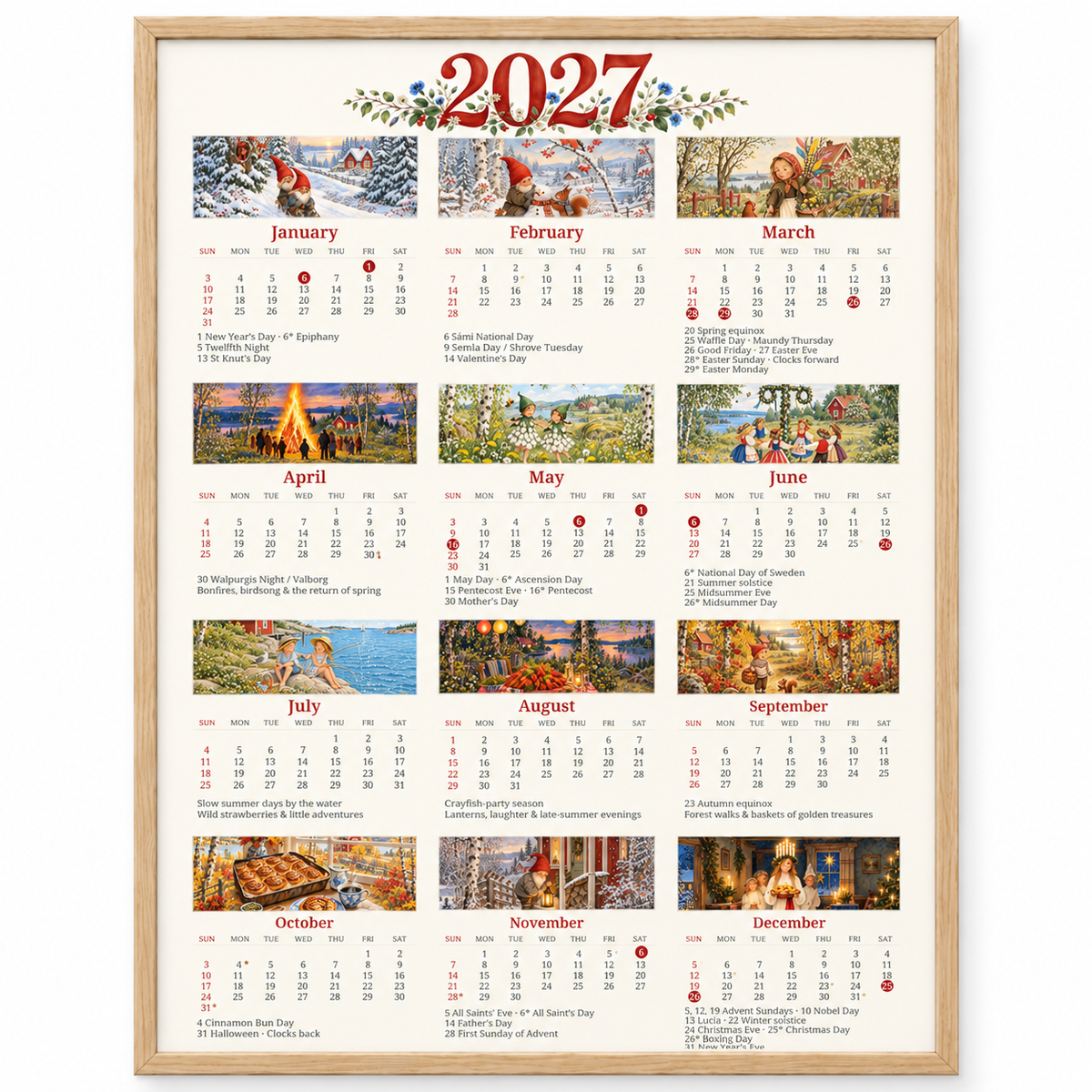 2027 Swedish Heritage Wall Calendar, Swedish Holidays