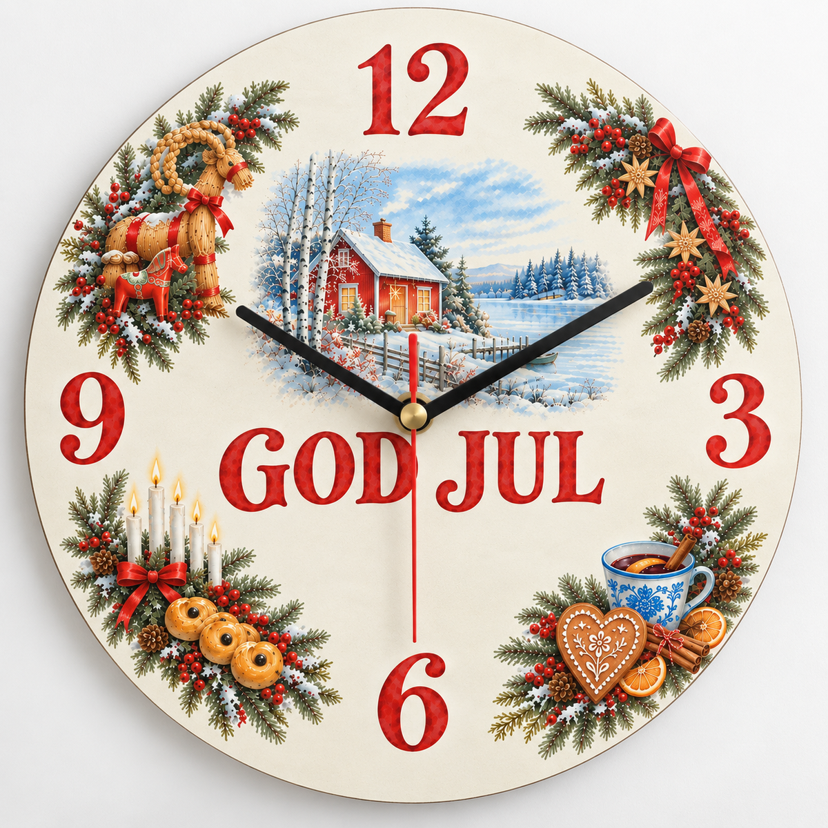 Scandinavian Christmas Wall Clock Merry Christmas side view
