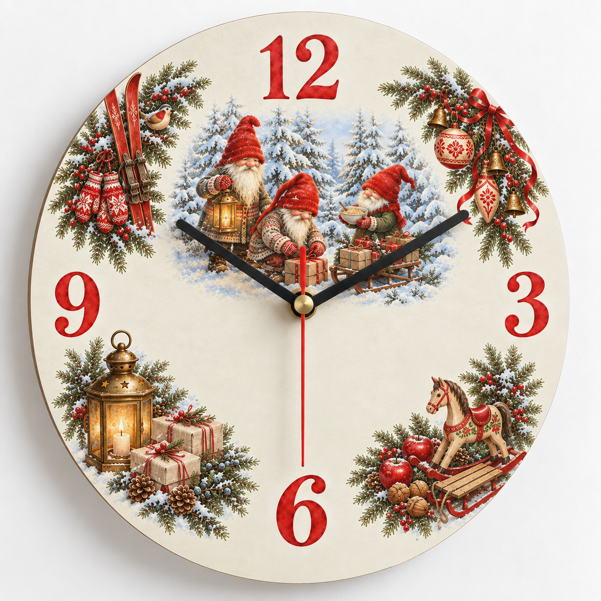 Scandinavian Christmas Wall Clock – Tomte Gnomes