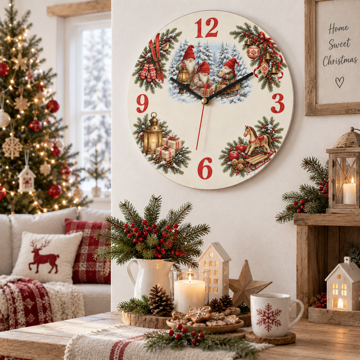 Scandinavian Christmas Wall Clock Tomte Gnomes lifestyle photo
