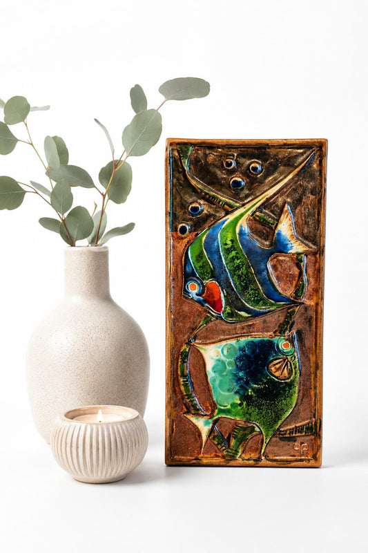Fish Wall Plaque – Mid Century Ceramic Art Tile, Scandinavian Stoneware Relief by Danny Petrus for Tilgmans, Sweden __etsy:8146641058