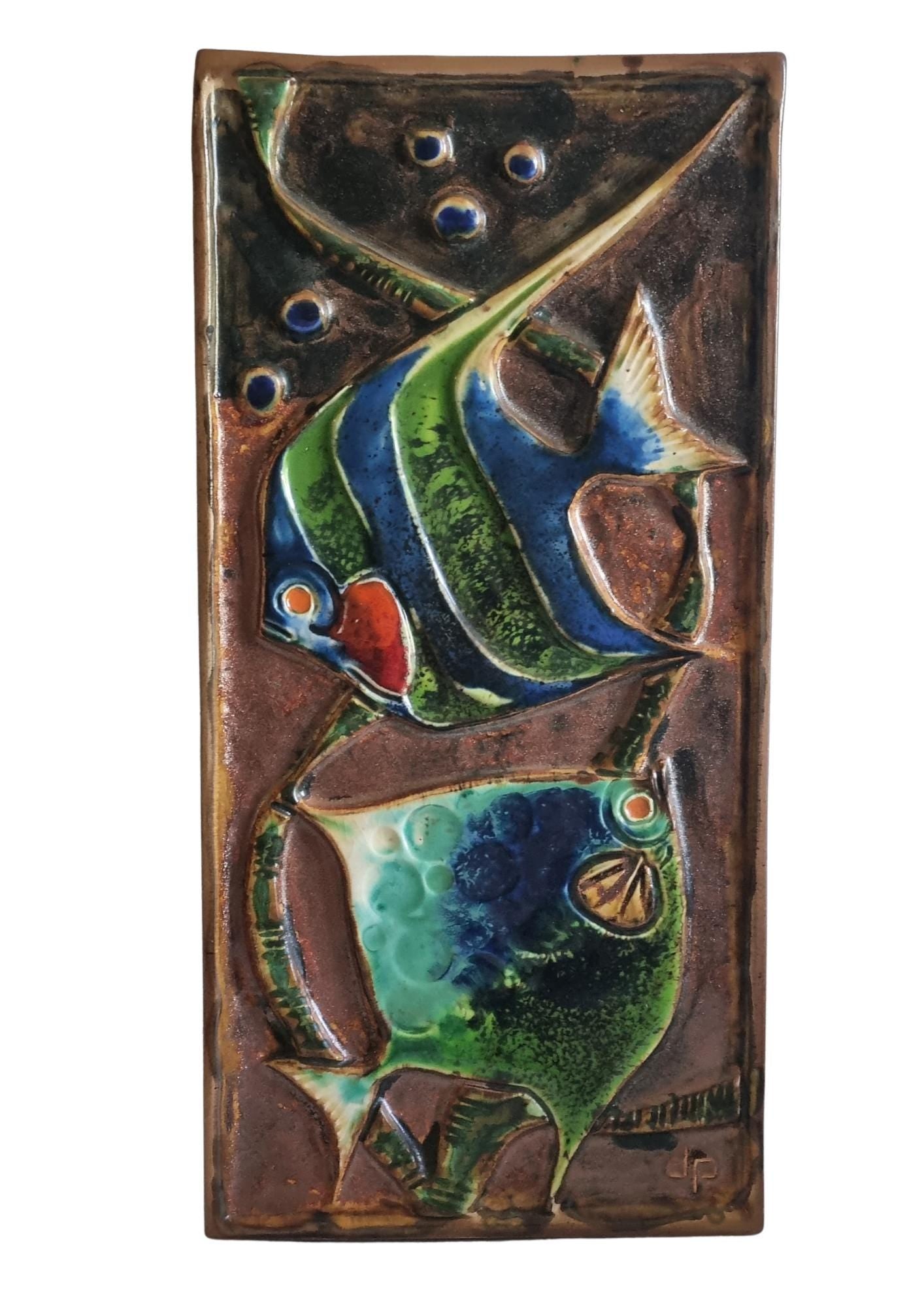 Fish Wall Plaque – Mid Century Ceramic Art Tile, Scandinavian Stoneware Relief by Danny Petrus for Tilgmans, Sweden __etsy:8194527503