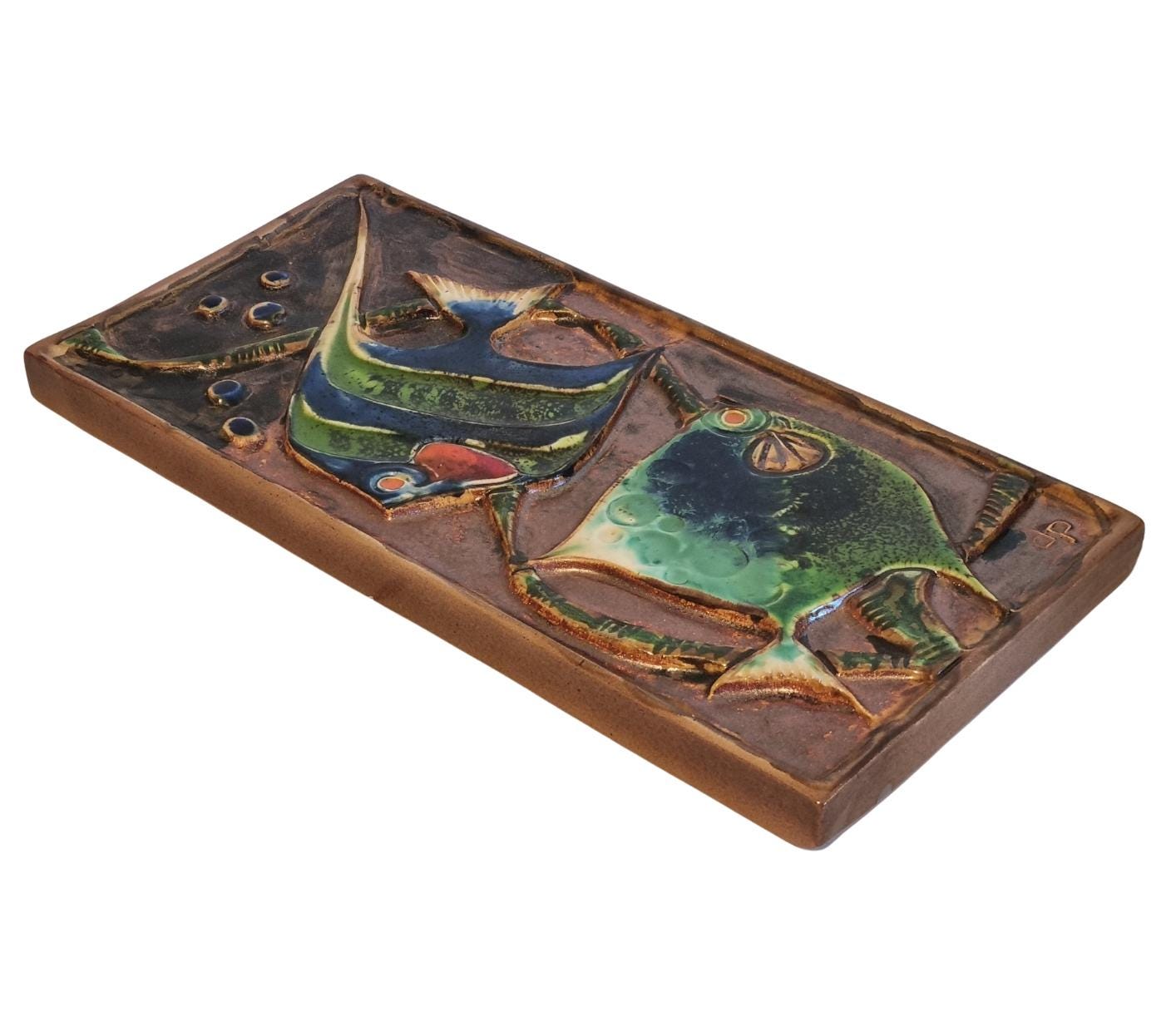 Fish Wall Plaque – Mid Century Ceramic Art Tile, Scandinavian Stoneware Relief by Danny Petrus for Tilgmans, Sweden __etsy:8194530529