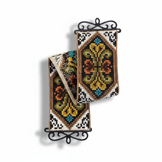 Vintage Scandinavian Embroidered Floral Wall Hanging - 1960s Retro Decor with intricate colorful geometric and floral patterns