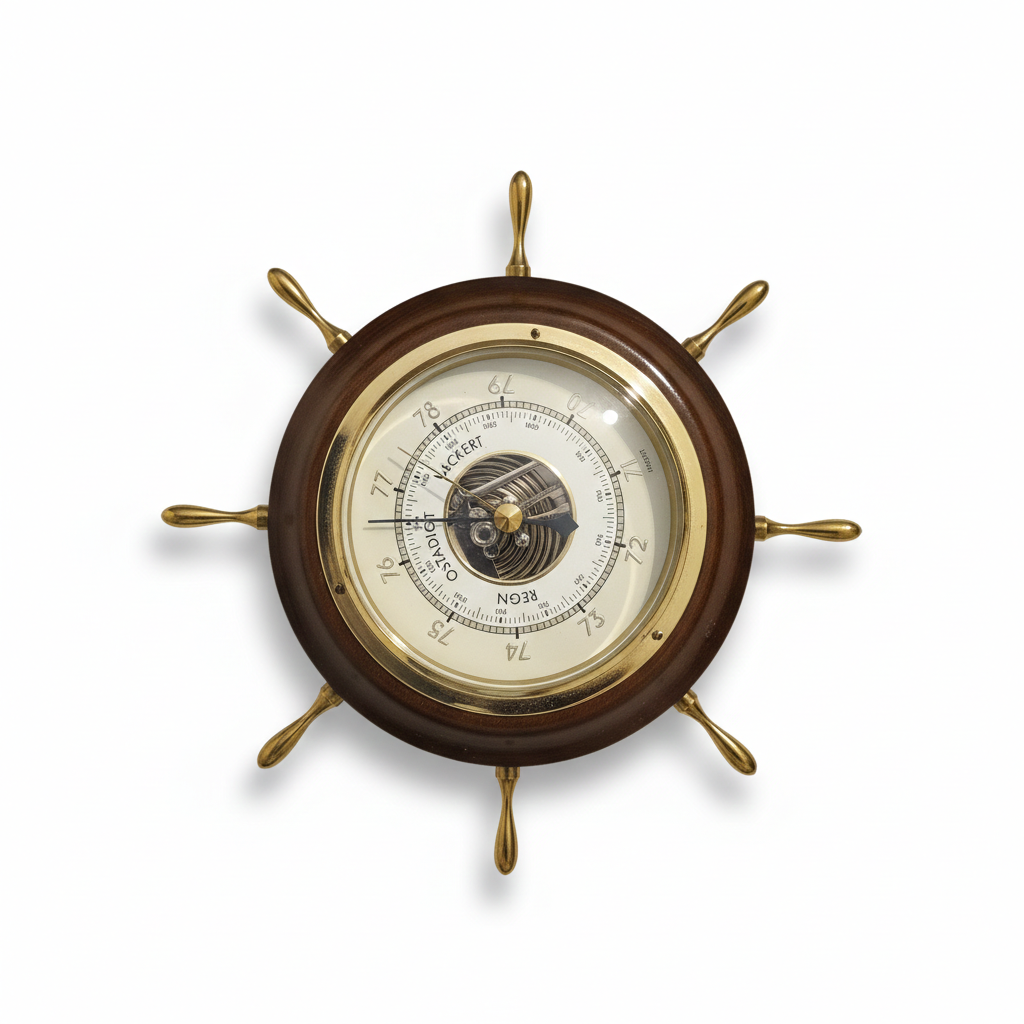 Vintage Nautical Wall Barometer – Mahogany & Brass Weather Instrument with authentic vintage timeless charm in mid-century style
