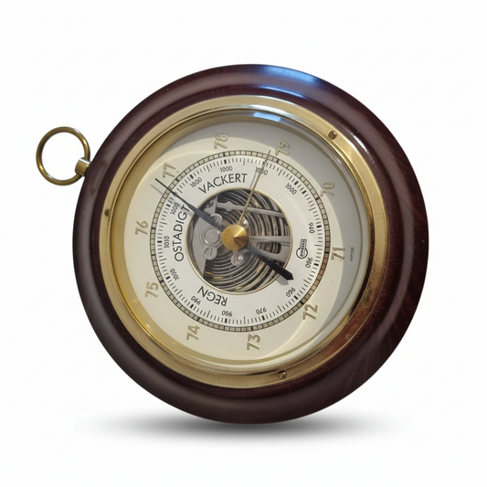 Vintage Wall Barometer – Mahogany & Brass Weather Instrument with authentic vintage charm and timeless Scandinavian mid-century modern design