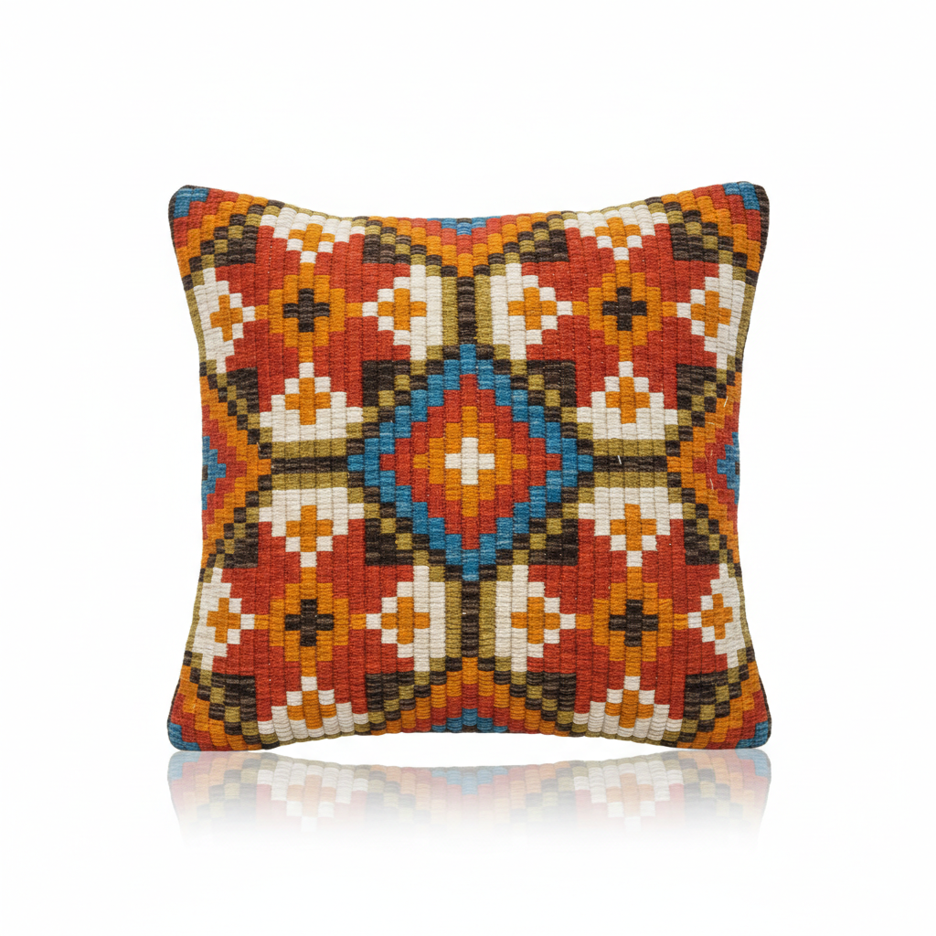 Retro Handwoven Wool Tapestry Pillow Cover: Vintage Scandinavian Cushion with authentic vintage charm and timeless mid-century modern design.