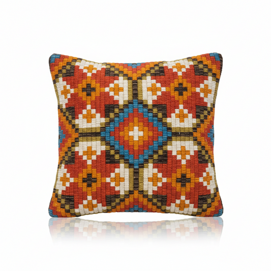 Retro Handwoven Wool Tapestry Pillow Cover: Vintage Scandinavian Cushion with authentic vintage charm and timeless mid-century modern design.