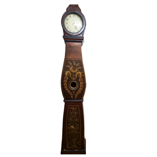 Antique 1829 Swedish Mora Clock – Extremely Rare Single-Hand Original – Rosmålning Folk Art with timeless charm and authentic vintage appeal