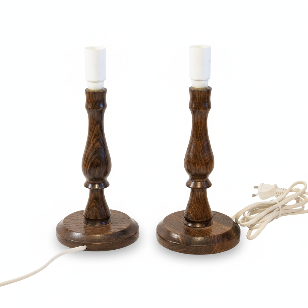 Pair of Swedish Table Lamps in 500-Year Water-Aged Oak – Handcrafted Scandinavian Design with timeless charm and authentic vintage appeal