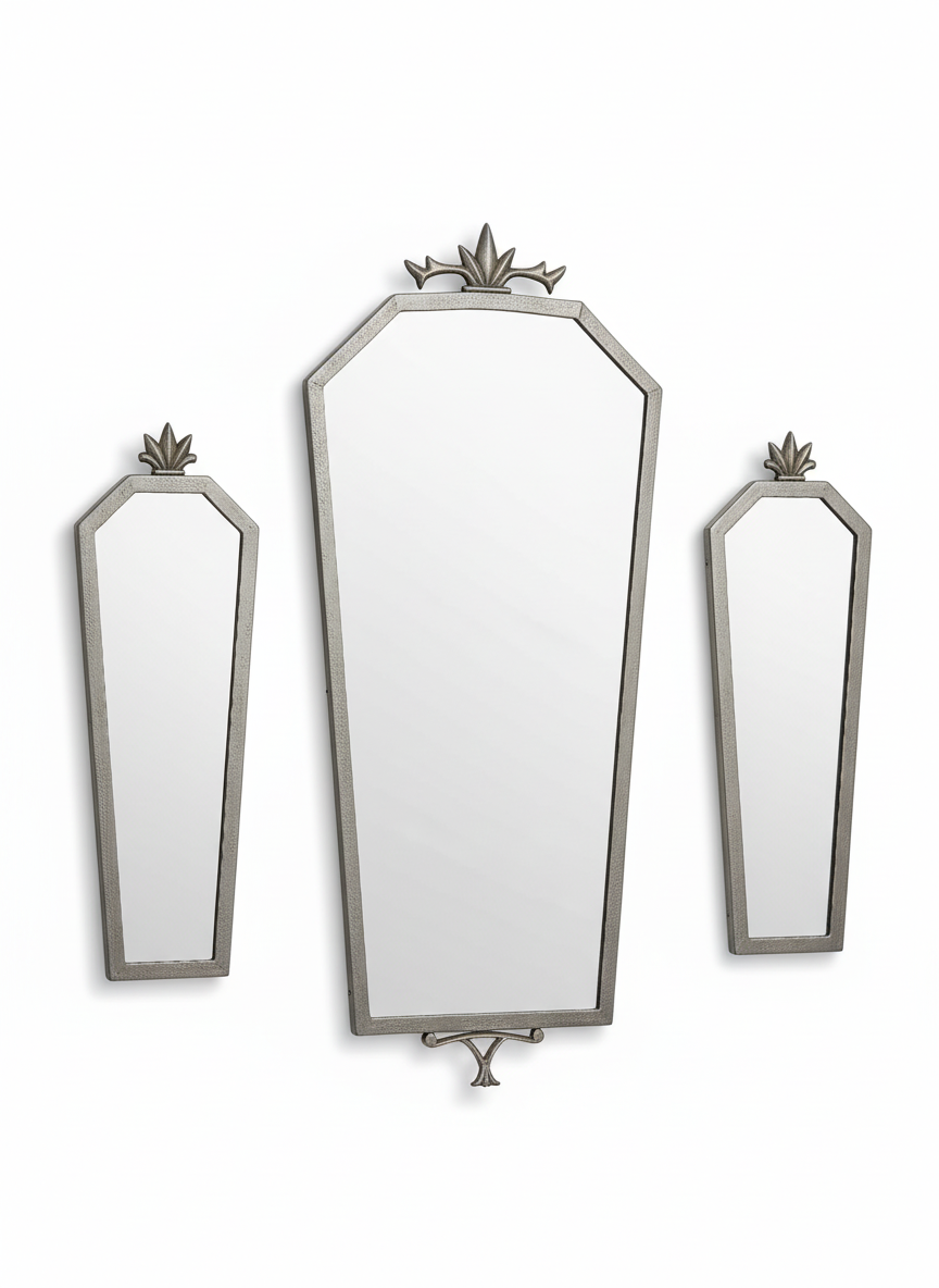 Swedish Grace Pewter Wall Mirror Set – 1930s Sweden, Art Deco, authentic vintage pieces with timeless charm and Scandinavian mid-century modern style.