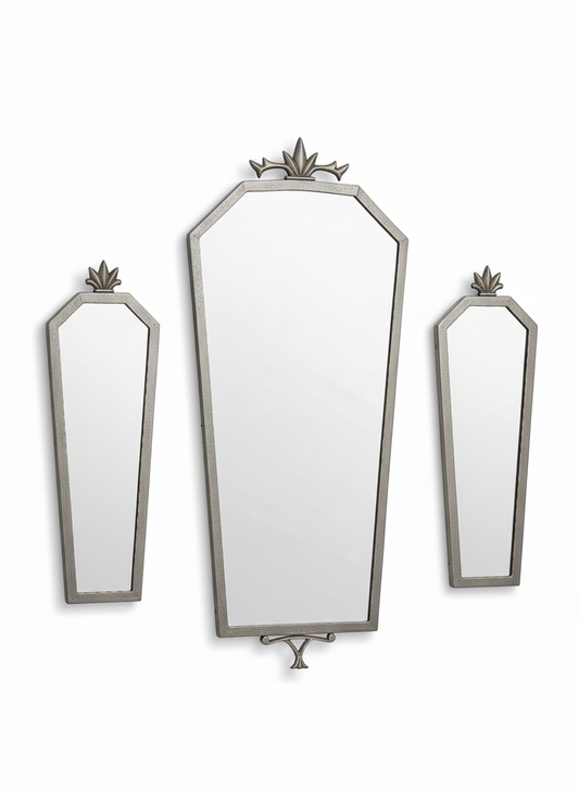 Swedish Grace Pewter Wall Mirror Set – 1930s Sweden, Art Deco, authentic vintage pieces with timeless charm and Scandinavian mid-century modern style.