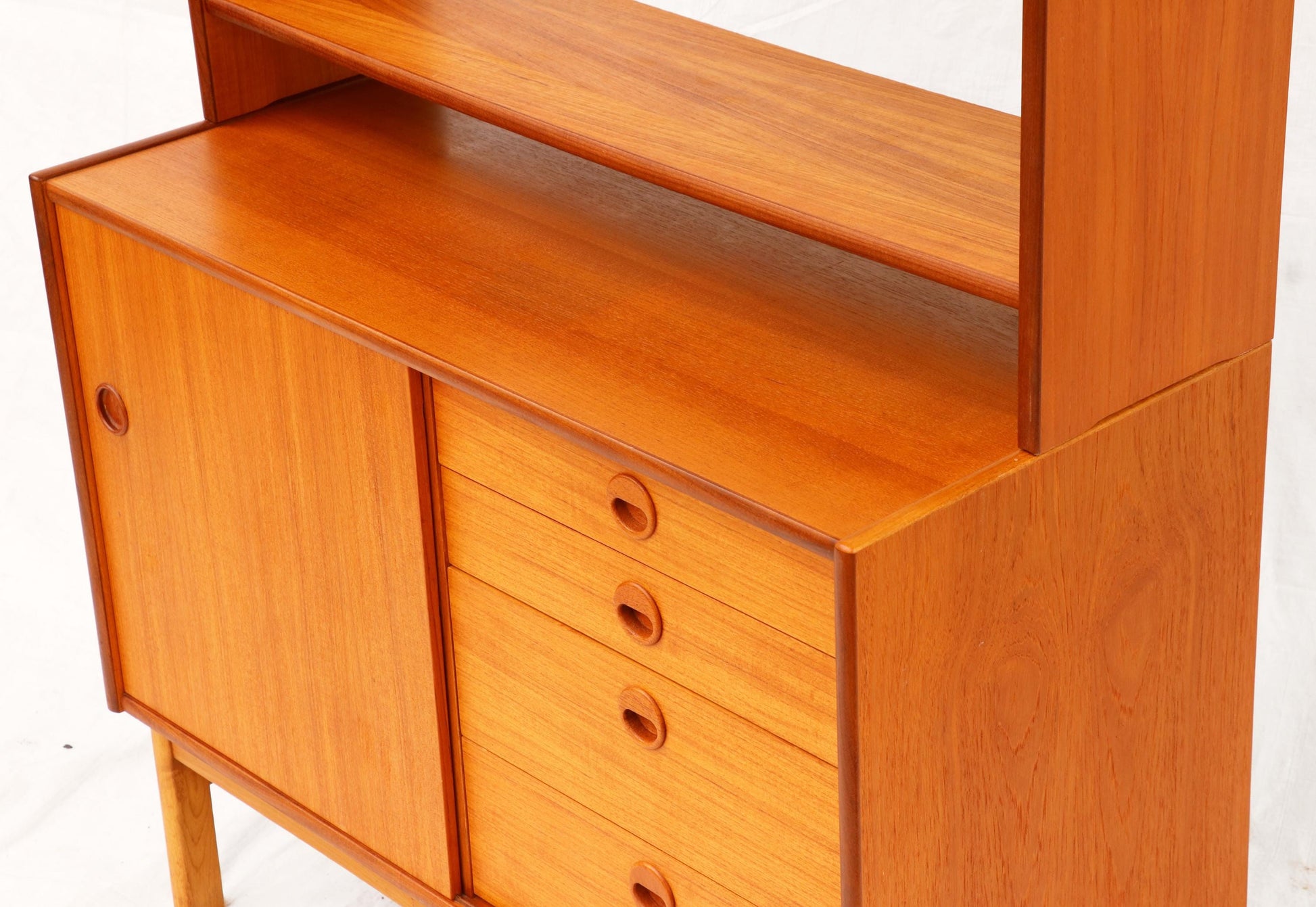 Scandinavian Mid-Century Modern Bookcase Cabinet – Solid Wood, Shelving Unit with Drawers and Sliding Door, Sweden __etsy:8084433888