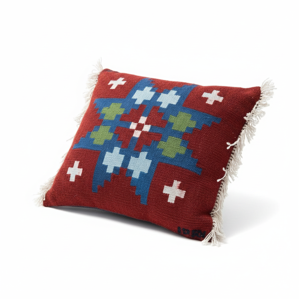Vintage Scandinavian Folk Art Cushions – Set of 3 showcasing authentic vintage Nordic folk art with timeless charm and fringe details