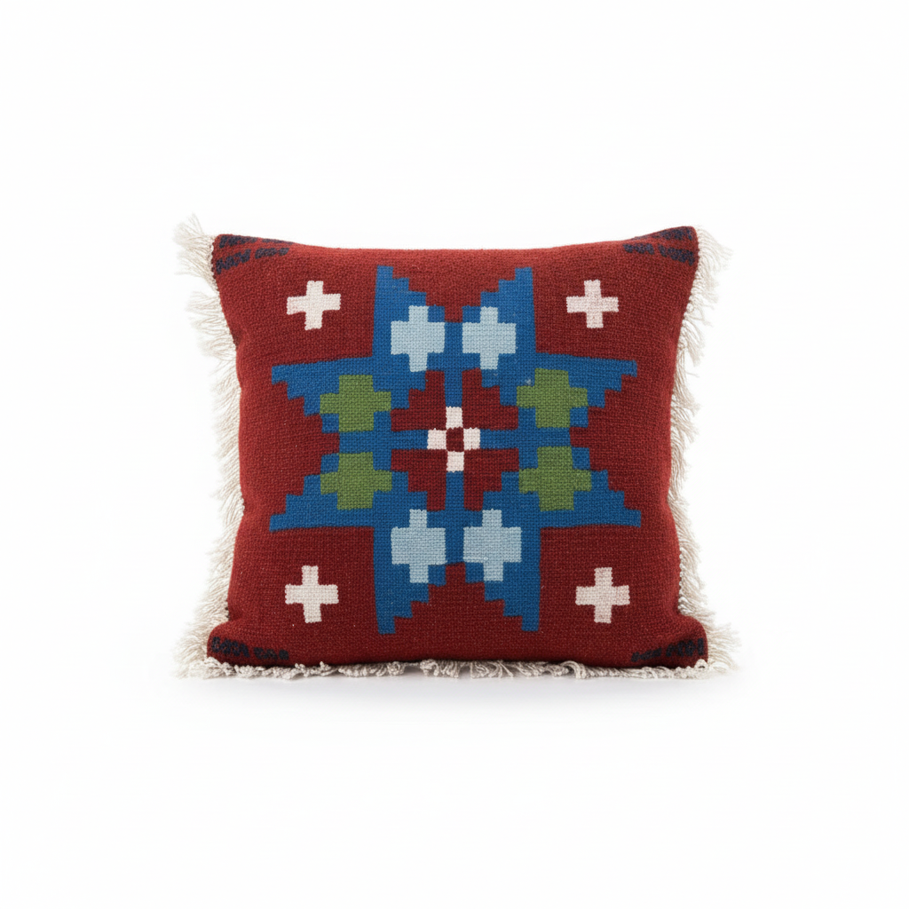 Vintage Scandinavian Folk Art Cushions – Set of 3 featuring authentic vintage Nordic folk art with timeless charm and fringe edges.