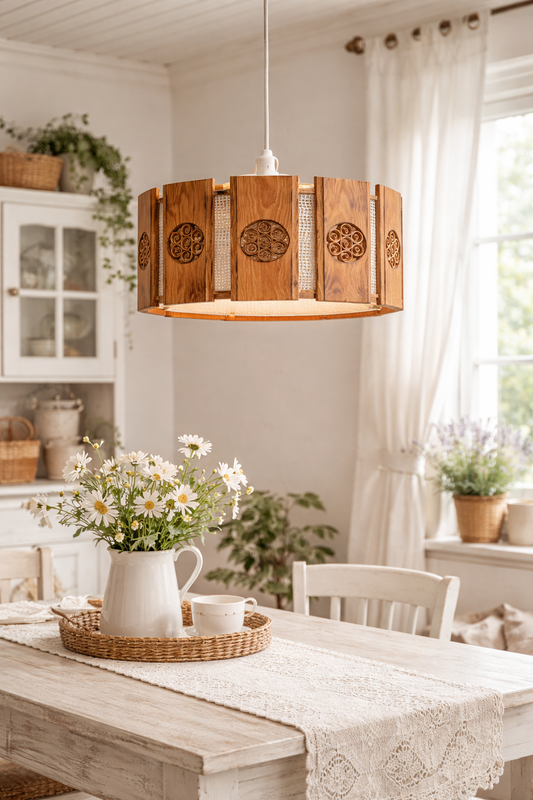 Mid century  modern Swedish Pine Wood Pendant Lamp – Spånros Folk Craft, 1970s