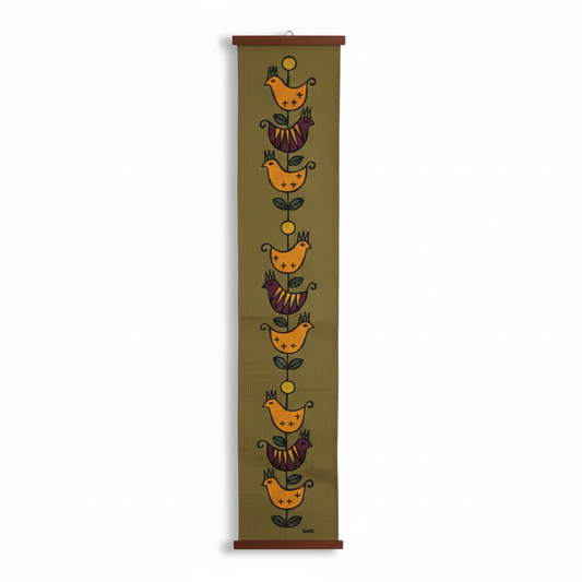 Vintage Berit Thorell Wall Hanging - Mid Century Modern Swedish Textile Art - Large Orange Floral Wall Scroll - Retro Scandinavian Fiber Art, authentic vintage charm.