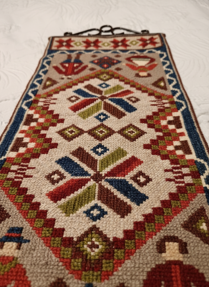 Vintage Scandinavian Folk Art Wall Textile – Handwoven Swedish Runner with Traditional Motifs, authentic vintage, timeless charm