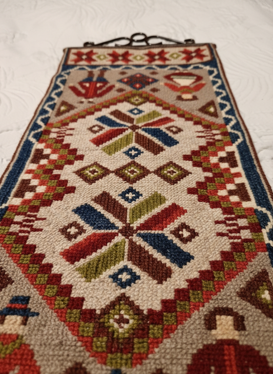 Vintage Scandinavian Folk Art Wall Textile – Handwoven Swedish Runner with Traditional Motifs, authentic vintage, timeless charm