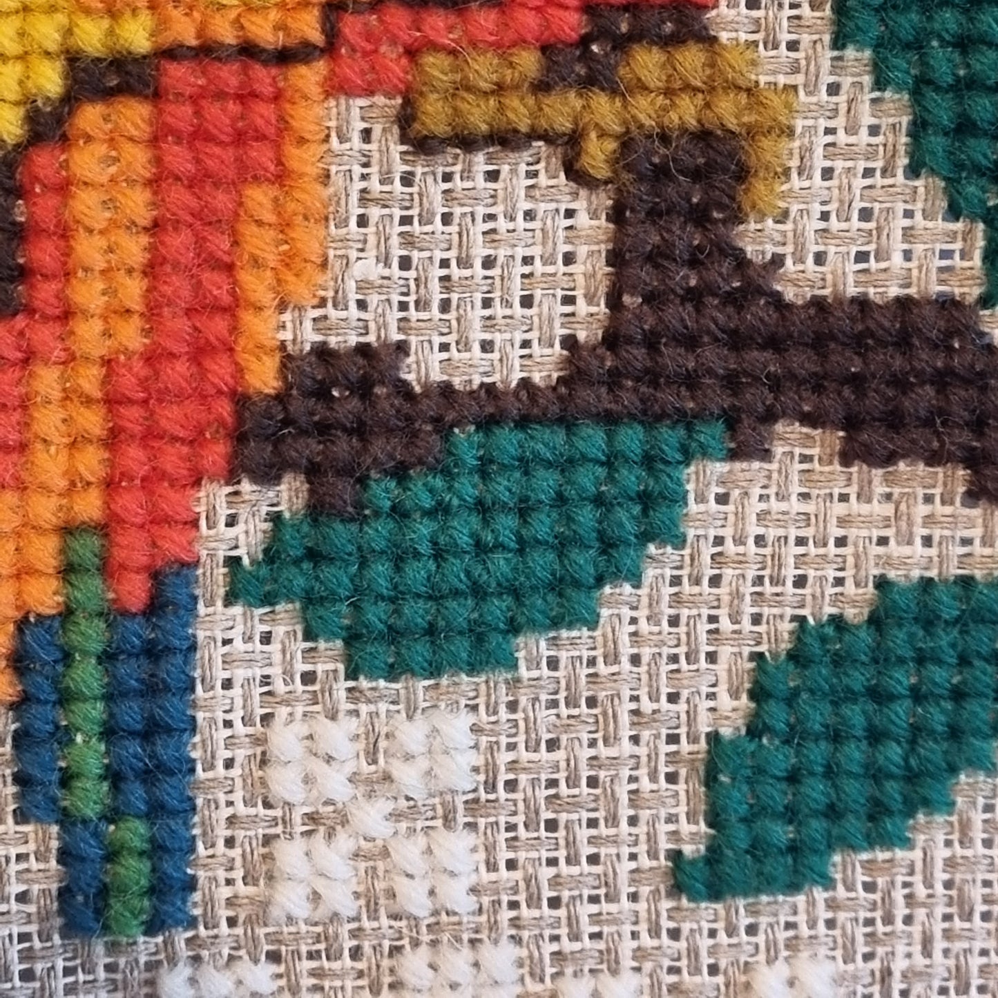 Vintage Swedish Cross-Stitch Parrots Wall Hanging