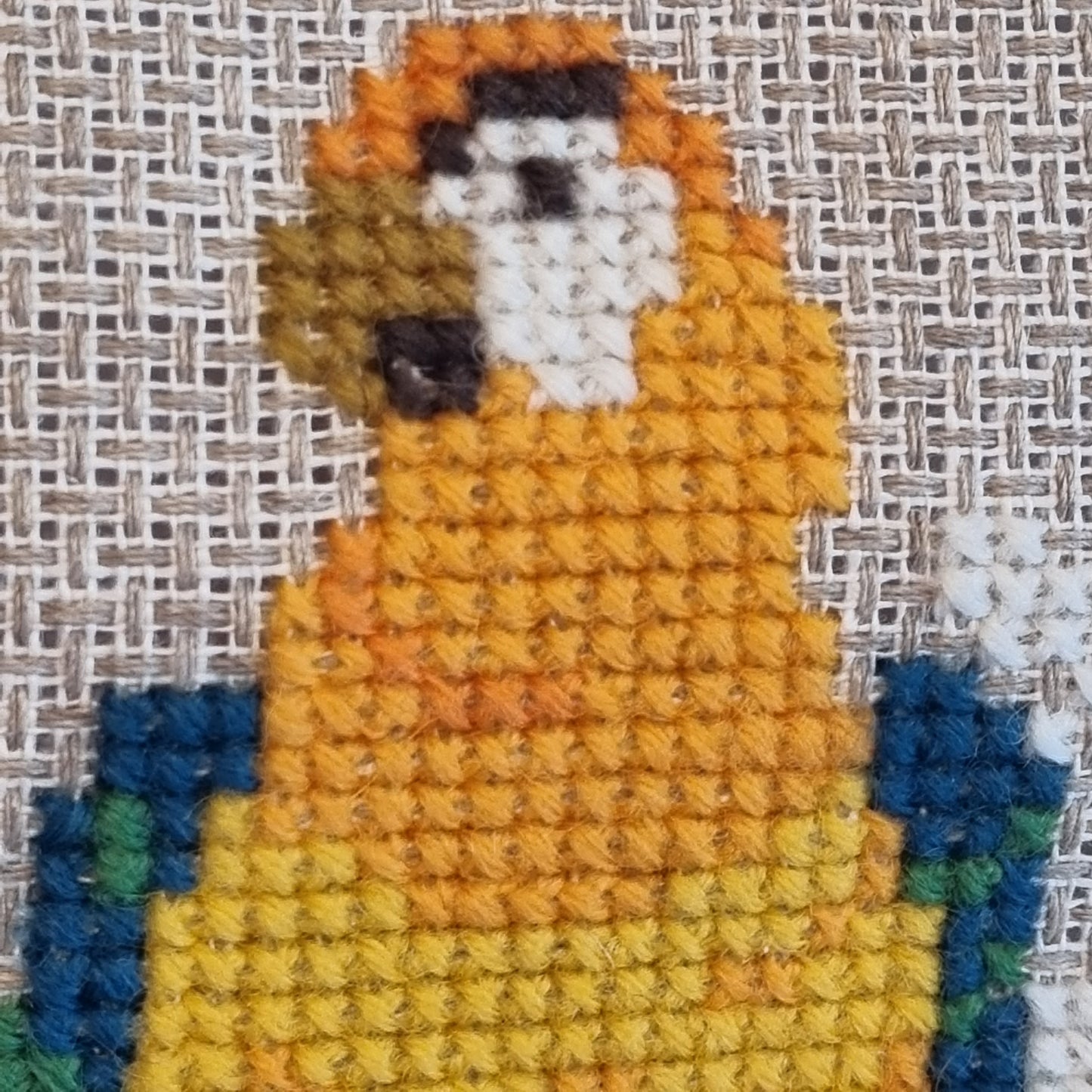 Vintage Swedish Cross-Stitch Parrots Wall Hanging